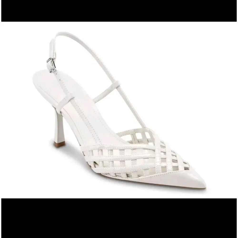 New Marc Fisher Heels 8.5M White Woven Pointed Toe Slingback Bridal Wedding